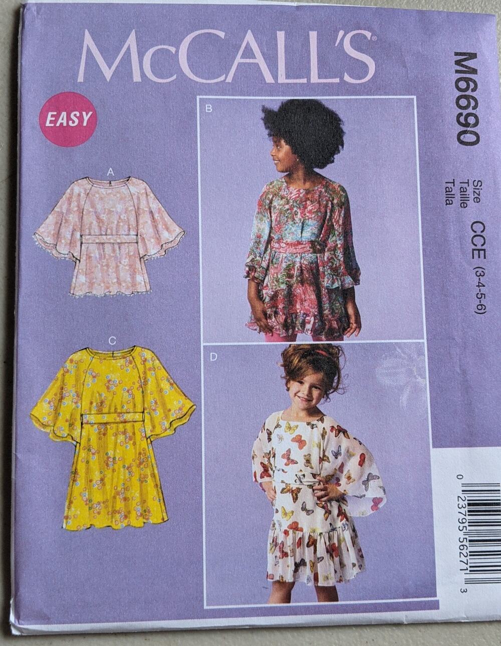 UNCUT McCall's  6690 Top Dress Girls' Pattern Size 3-6